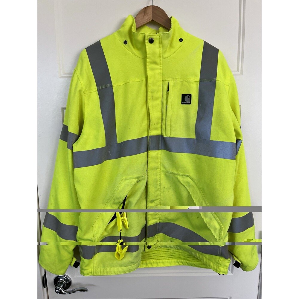 Carhartt High Visibility Waterproof Class 3 Work Jacket Yellow Mens Size Medium